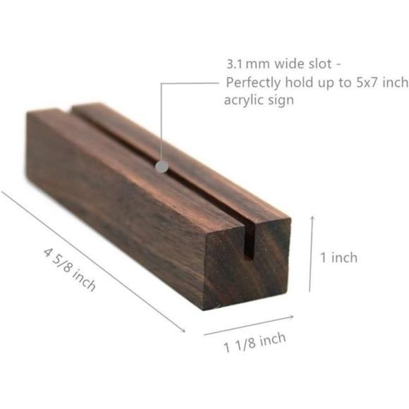10 Pack Rustic Acrylic Sign Holders | Walnut Wood Table Numbers Display Stands - Picture 3 of 6